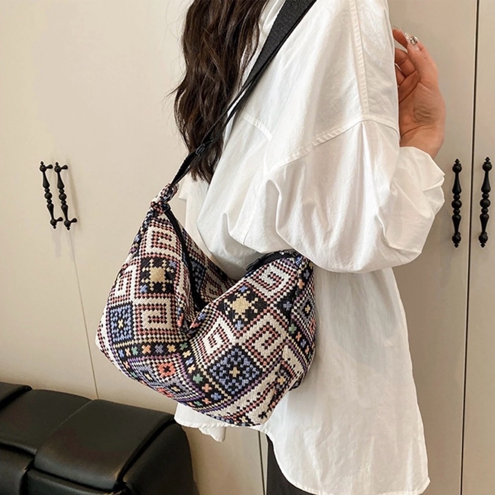 Geometric Patterned Casual Handbag Adjustable Str… - image 3